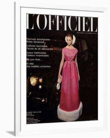 L'Officiel, December 1962 - Robe du Soir d'Yves Saint-Laurent en Tundra d'Abraham-Roland de Vassal-Framed Art Print