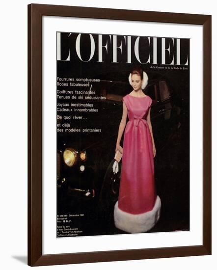 L'Officiel, December 1962 - Robe du Soir d'Yves Saint-Laurent en Tundra d'Abraham-Roland de Vassal-Framed Art Print