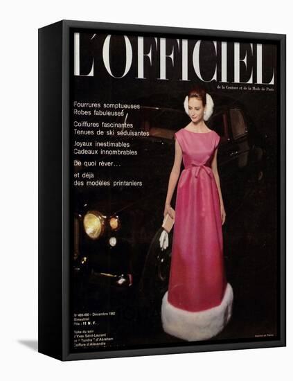 L'Officiel, December 1962 - Robe du Soir d'Yves Saint-Laurent en Tundra d'Abraham-Roland de Vassal-Framed Stretched Canvas