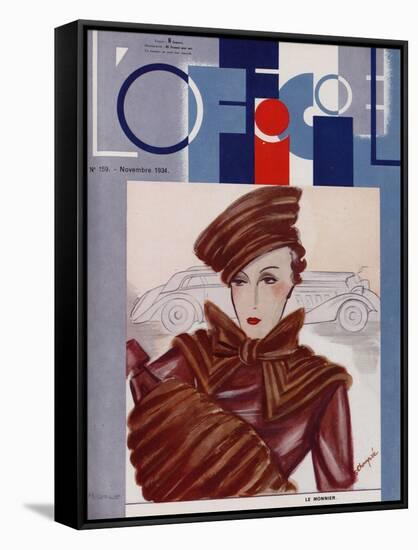 L'Officiel, February 1934 - Blanche et Simone-Lbengini & A.P. Covillot-Framed Stretched Canvas