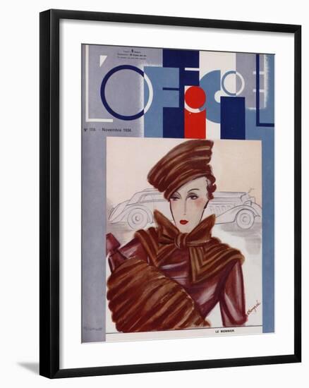 L'Officiel, February 1934 - Blanche et Simone-Lbengini & A.P. Covillot-Framed Art Print