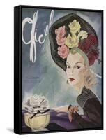 L'Officiel, February 1943 - Chapeau de Paulette, Bijou de Van Cleef et Arpels-Lbenigni-Framed Stretched Canvas