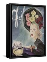 L'Officiel, February 1943 - Chapeau de Paulette, Bijou de Van Cleef et Arpels-Lbenigni-Framed Stretched Canvas