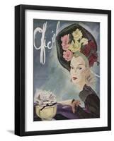 L'Officiel, February 1943 - Chapeau de Paulette, Bijou de Van Cleef et Arpels-Lbenigni-Framed Art Print