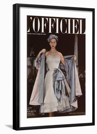 L'Officiel, June 1951 - Ensemble de Jacques Fath-Philippe Pottier-Framed Art Print