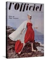 L'Officiel, June 1955 - Grès. Ensemble de Plage en Jersey de Rodier, Cape en Toile de Moreau-Philippe Pottier-Stretched Canvas