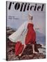 L'Officiel, June 1955 - Grès. Ensemble de Plage en Jersey de Rodier, Cape en Toile de Moreau-Philippe Pottier-Stretched Canvas