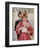 L'Officiel - Manteau du Soir de Jacques Griffe en Soie de Bianchini-Férier, Bijoux de Boucheron-Philippe Pottier-Framed Art Print