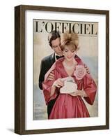 L'Officiel - Manteau du Soir de Jacques Griffe en Soie de Bianchini-Férier, Bijoux de Boucheron-Philippe Pottier-Framed Art Print