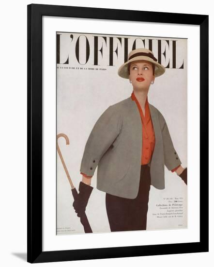 L'Officiel, March 1951 - Ensemble de Christian Dior-Philippe Pottier-Framed Art Print