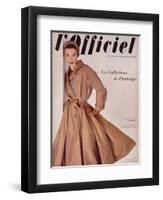 L'Officiel, March 1952 - Manteau de Christian Dior en Surah Chantung de Staron-Philippe Pottier-Framed Art Print