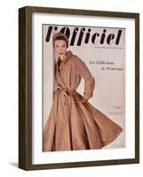 L'Officiel, March 1952 - Manteau de Christian Dior en Surah Chantung de Staron-Philippe Pottier-Framed Art Print