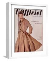 L'Officiel, March 1952 - Manteau de Christian Dior en Surah Chantung de Staron-Philippe Pottier-Framed Art Print