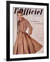 L'Officiel, March 1952 - Manteau de Christian Dior en Surah Chantung de Staron-Philippe Pottier-Framed Art Print