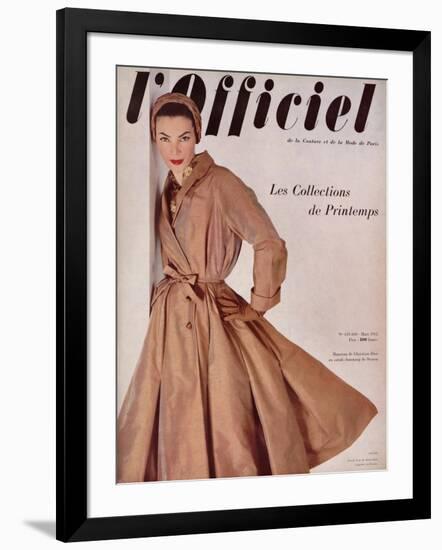 L'Officiel, March 1952 - Manteau de Christian Dior en Surah Chantung de Staron-Philippe Pottier-Framed Art Print