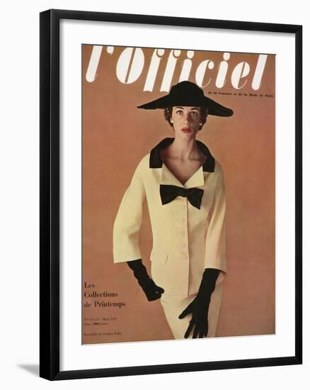 L'Officiel, March 1953 - Ensemble de Jacques Fath-Philippe Pottier-Framed Art Print