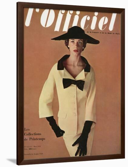 L'Officiel, March 1953 - Ensemble de Jacques Fath-Philippe Pottier-Framed Art Print