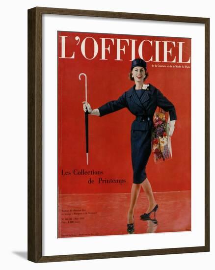 L'Officiel, March 1959 - Tailleur de Christian Dior en Lainage Matignon de Dormeuil-Arsac-Framed Art Print