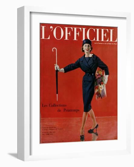 L'Officiel, March 1959 - Tailleur de Christian Dior en Lainage Matignon de Dormeuil-Arsac-Framed Art Print