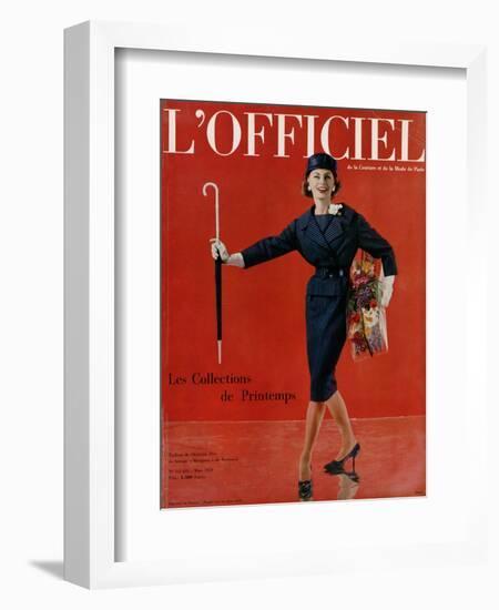 L'Officiel, March 1959 - Tailleur de Christian Dior en Lainage Matignon de Dormeuil-Arsac-Framed Art Print