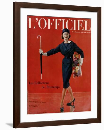 L'Officiel, March 1959 - Tailleur de Christian Dior en Lainage Matignon de Dormeuil-Arsac-Framed Art Print