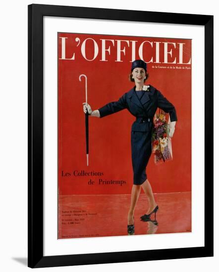 L'Officiel, March 1959 - Tailleur de Christian Dior en Lainage Matignon de Dormeuil-Arsac-Framed Art Print