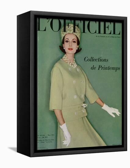 L'Officiel, March 1961 - Tailleur de Christian Dior en Tilfiz de Lesur-Roland de Vassal-Framed Stretched Canvas