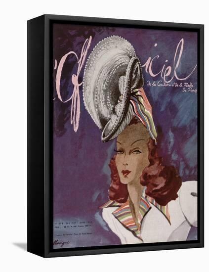 L'Officiel, May-June 1945 - Chapeau de Coralie -Tissu de René Véron-Lbenigni-Framed Stretched Canvas