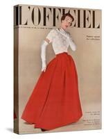 L'Officiel, October 1950 - Robe du Soir de Balenciaga, Velours de Ducharne, Laize Guipure de Maxime-Philippe Pottier-Stretched Canvas