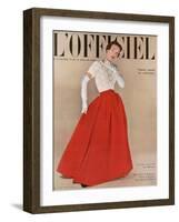 L'Officiel, October 1950 - Robe du Soir de Balenciaga, Velours de Ducharne, Laize Guipure de Maxime-Philippe Pottier-Framed Art Print