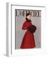 L'Officiel, October 1951 - Pierre Balmain, Redingote en Ratine de Rémond-Philippe Pottier-Framed Art Print