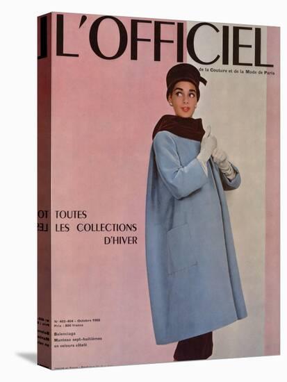 L'Officiel, October 1955 - Balenciaga, Manteau Sept-Huitièmes en Velours Côtelé-Philippe Pottier-Stretched Canvas