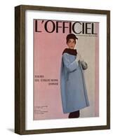 L'Officiel, October 1955 - Balenciaga, Manteau Sept-Huitièmes en Velours Côtelé-Philippe Pottier-Framed Art Print