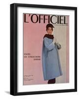 L'Officiel, October 1955 - Balenciaga, Manteau Sept-Huitièmes en Velours Côtelé-Philippe Pottier-Framed Art Print