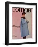 L'Officiel, October 1955 - Balenciaga, Manteau Sept-Huitièmes en Velours Côtelé-Philippe Pottier-Framed Art Print