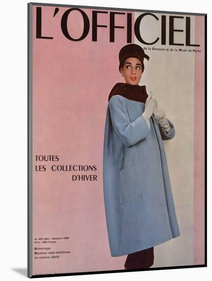 L'Officiel, October 1955 - Balenciaga, Manteau Sept-Huitièmes en Velours Côtelé-Philippe Pottier-Mounted Art Print