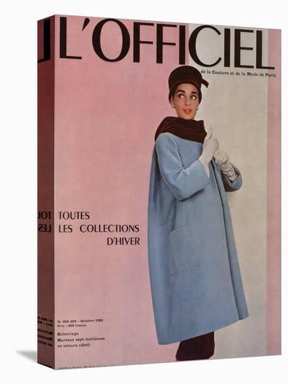 L'Officiel, October 1955 - Balenciaga, Manteau Sept-Huitièmes en Velours Côtelé-Philippe Pottier-Stretched Canvas