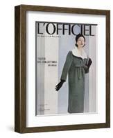 L'Officiel, October 1956 - Givenchy, Manteau en Velours Côtelé de Gerondeau-Philippe Pottier-Framed Art Print