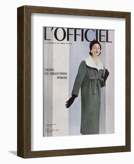 L'Officiel, October 1956 - Givenchy, Manteau en Velours Côtelé de Gerondeau-Philippe Pottier-Framed Art Print