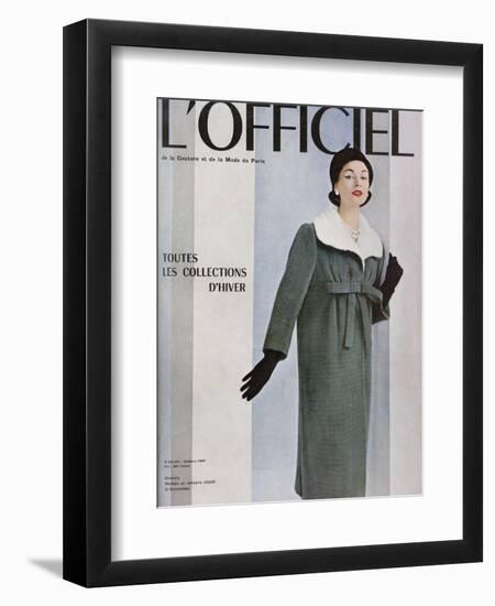 L'Officiel, October 1956 - Givenchy, Manteau en Velours Côtelé de Gerondeau-Philippe Pottier-Framed Art Print