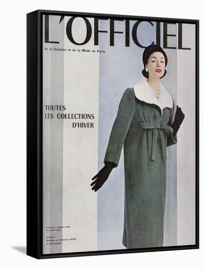 L'Officiel, October 1956 - Givenchy, Manteau en Velours Côtelé de Gerondeau-Philippe Pottier-Framed Stretched Canvas