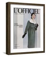 L'Officiel, October 1956 - Givenchy, Manteau en Velours Côtelé de Gerondeau-Philippe Pottier-Framed Art Print