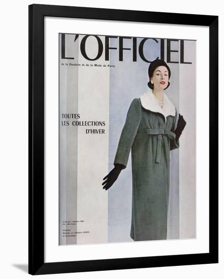 L'Officiel, October 1956 - Givenchy, Manteau en Velours Côtelé de Gerondeau-Philippe Pottier-Framed Art Print