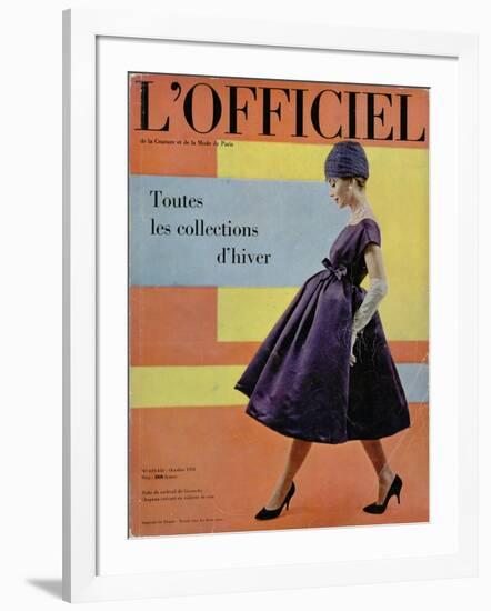 L'Officiel, October 1958 - Robe de Cocktail de Givenchy, Chapeau Exécuté en Voilette de Soie-Philippe Pottier-Framed Art Print