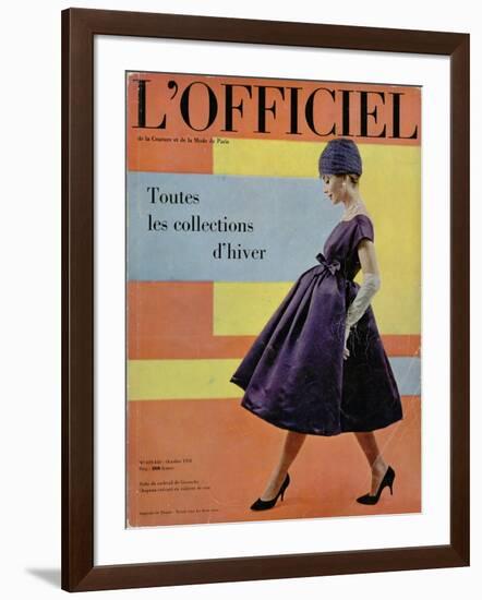 L'Officiel, October 1958 - Robe de Cocktail de Givenchy, Chapeau Exécuté en Voilette de Soie-Philippe Pottier-Framed Art Print