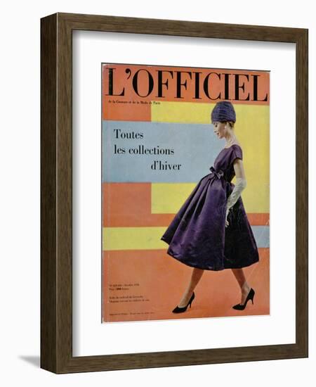 L'Officiel, October 1958 - Robe de Cocktail de Givenchy, Chapeau Exécuté en Voilette de Soie-Philippe Pottier-Framed Art Print