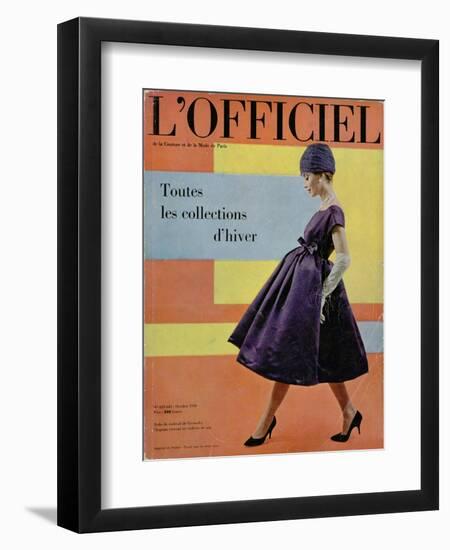 L'Officiel, October 1958 - Robe de Cocktail de Givenchy, Chapeau Exécuté en Voilette de Soie-Philippe Pottier-Framed Art Print