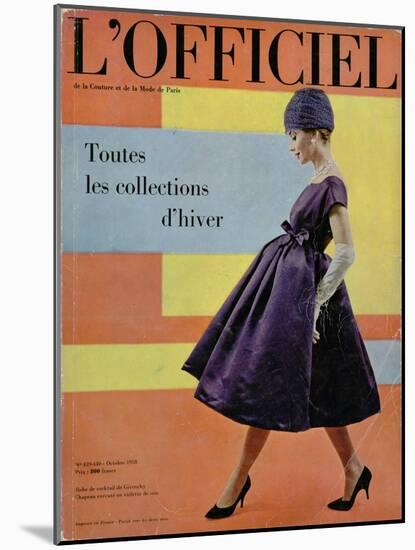 L'Officiel, October 1958 - Robe de Cocktail de Givenchy, Chapeau Exécuté en Voilette de Soie-Philippe Pottier-Mounted Art Print