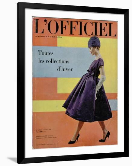 L'Officiel, October 1958 - Robe de Cocktail de Givenchy, Chapeau Exécuté en Voilette de Soie-Philippe Pottier-Framed Art Print