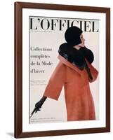 L'Officiel, October 1960 - Manteau de Pierre Cardin en Hebriz de Lesur Toque et Col en Vison Umpa-Arsac-Framed Art Print